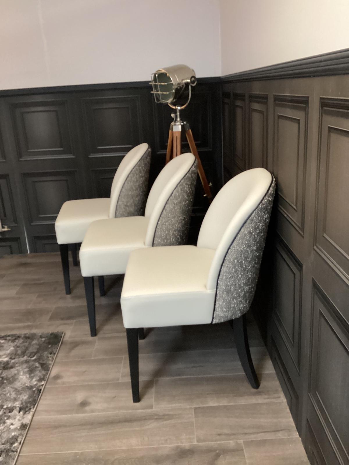 Set of three two-tone dining chairs
